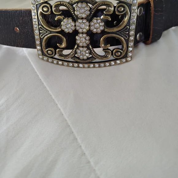 Vintage Western Look With Crystal Rhinstone-like Leather Belt - Picture 8 of 9